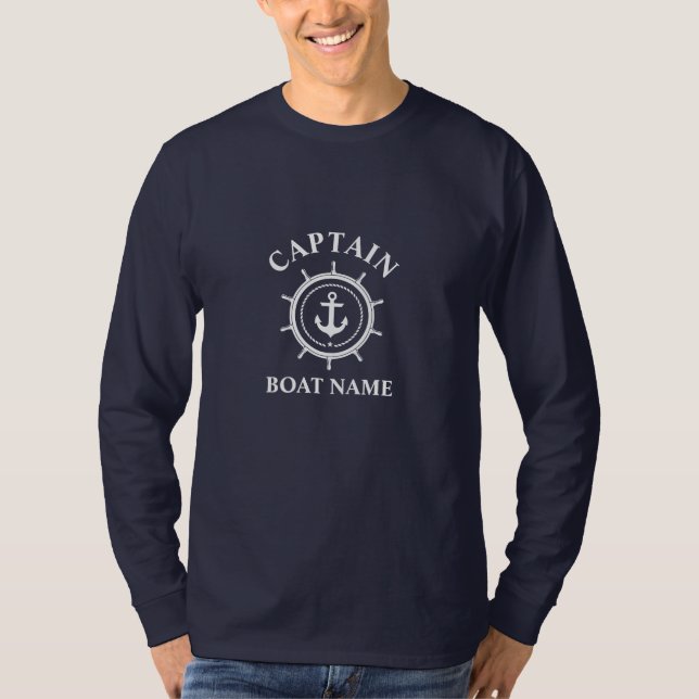Camiseta Capitán Nombre del barco Ancla Náutica Helm Blue L (Anverso)