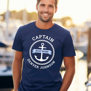 Camiseta Capitán nombre del barco de borde de cuerda de anc