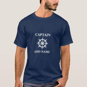 Camiseta Capitán o nombre del barco rueda Helm Navy azul