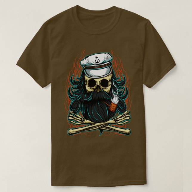 Camiseta Capitán pirata de cráneo con barba (Diseño del anverso)