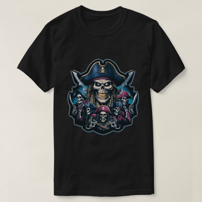 Camiseta Capitán Pirate y su equipo de esqueletos (Diseño del anverso)