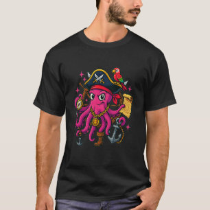 Camiseta Capitán Pulpo Pirata con Loro Kraken Rosa