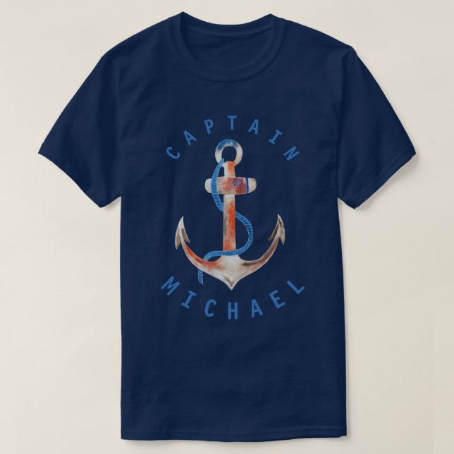 Camiseta Capitán Shirt Watercolor Anchor Personalized (Diseño del anverso)