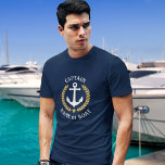 Camiseta Capitán Su Nombre De Barco Anchor De La Armada De<br><div class="desc">Un personalizado diseñó ancla náutica,  hojas de laurel de estilo dorado y una estrella dorada con rango de capitán u otro título y Su nombre personalizado o nombre de barco en una camiseta azul marino. Hace un gran regalo.</div>