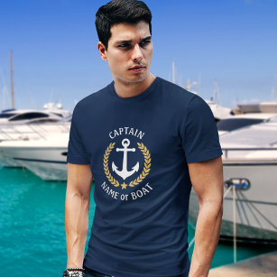 Camiseta Capitán Su Nombre De Barco Anchor De La Armada De 