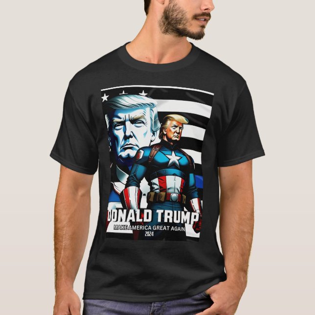 Camiseta Capitán Trump Bandera de la Línea Azul 3 Hacer gra (Anverso)