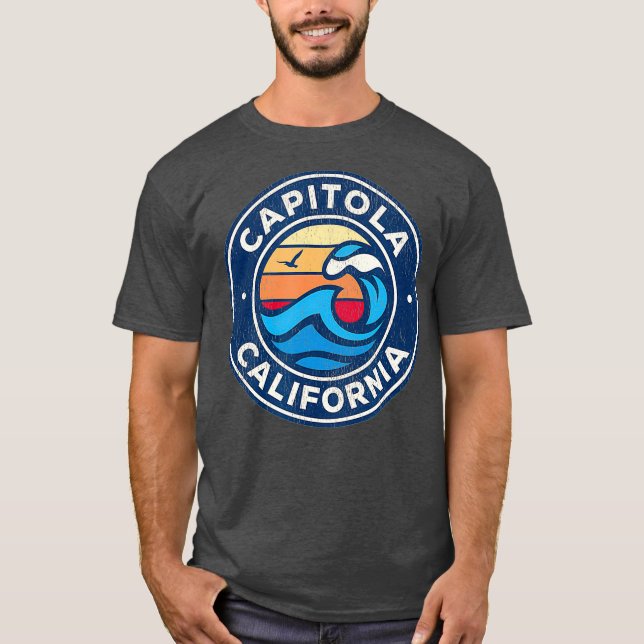 Camiseta Capitola California CA Ondas Náuticas Vintage (Anverso)
