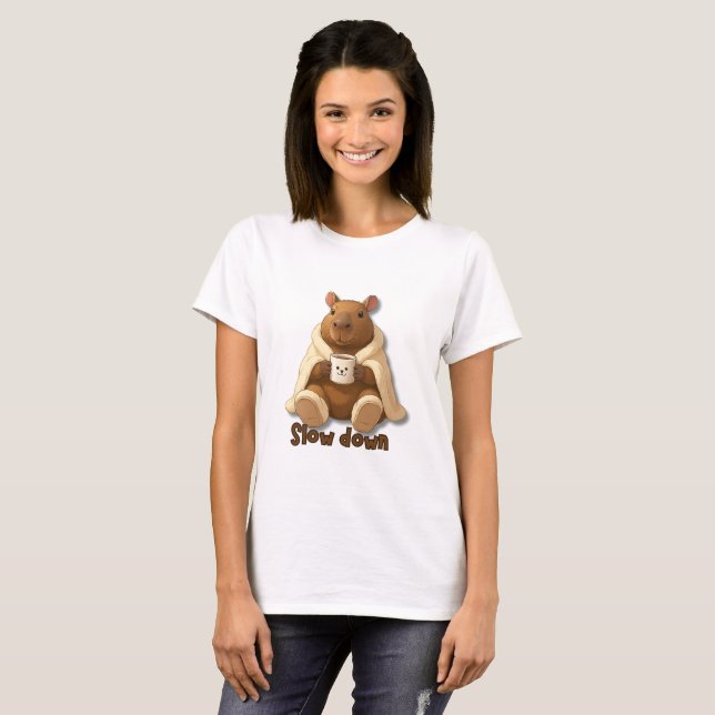 Camiseta Capivara Relax tomando chá de pantufas (Anverso completo)
