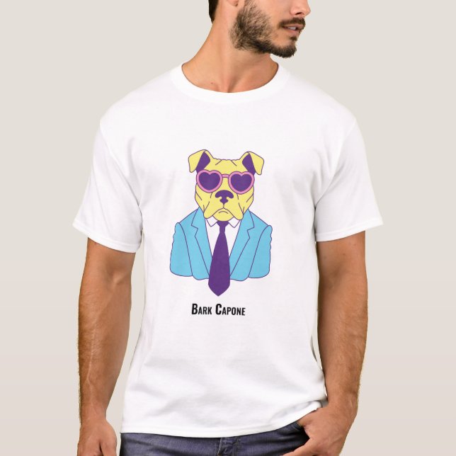 Camiseta Capona de corcho - Bulldog en traje azul (Anverso)