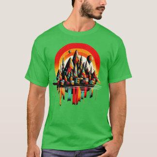 Camiseta Cappadocia Turquía Vibrante Diseño de Círculo Retr