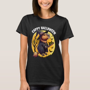 Camiseta Cappy Halloween Divertido Capybara Bruja Gato Negr