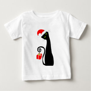 Camiseta caprichosa del bebé del gato de Santa