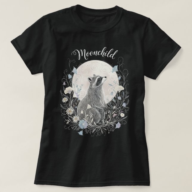 Camiseta Caprichoso Mapache "Moonchild" - Bosque Místico Bl (Diseño del anverso)