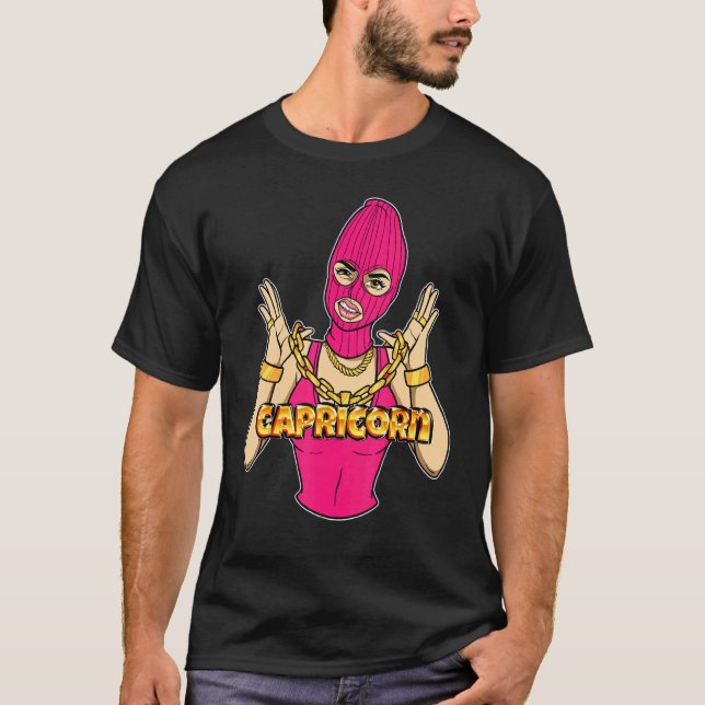 Camiseta Capricorn Chica Gangsta Enmascaró A Una Mujer Gang (Anverso)