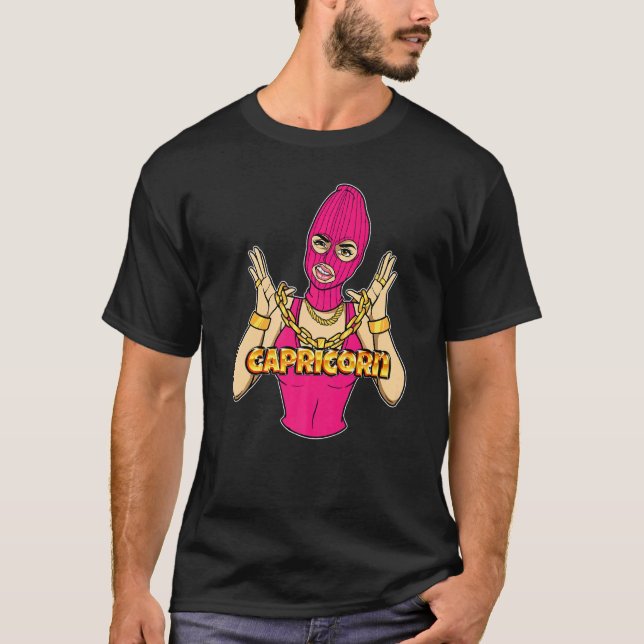 Camiseta Capricorn Chica Gangsta Enmascaró A Una Mujer Gang (Anverso)