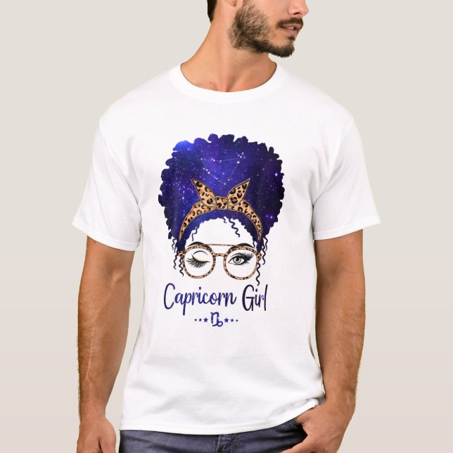 Camiseta Capricorn Girl Zodiac Astrology Star Sign Leopard (Anverso)
