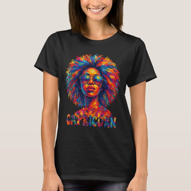 Camiseta Capricornio Reina Afro Arte Afroamericanas Zo (Anverso)