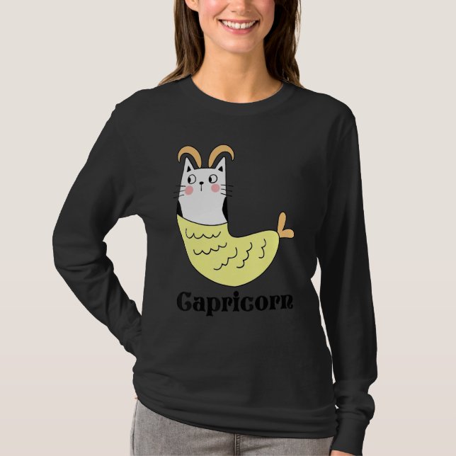 Camiseta Capricornio Rótulo Zodiac Cuidó Gracioso Gato Gato (Anverso)