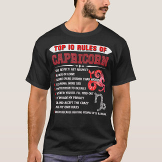 Camiseta capricornio Zodiac Cumpleaños 10 Reglas de Caprico