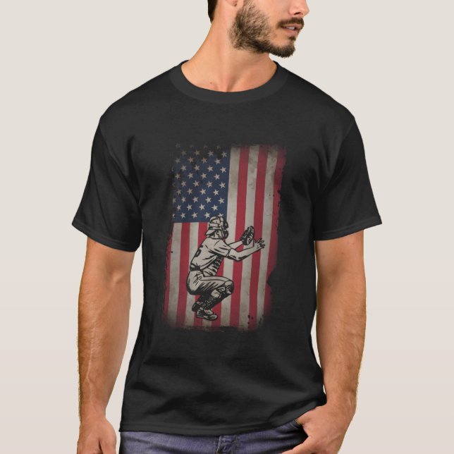 Camiseta Captador De Béisbol Bandera Estadounidense Patriót (Anverso)