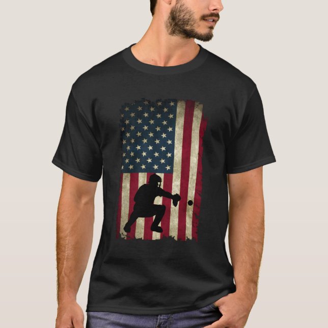 Camiseta Captadores de béisbol Enseñan Bandera Americana Ba (Anverso)