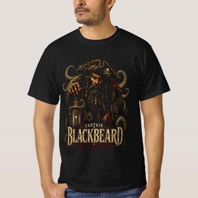 Camiseta Captain Blackbeard Pirate Tee | Skull, Sword, Naut (Anverso)