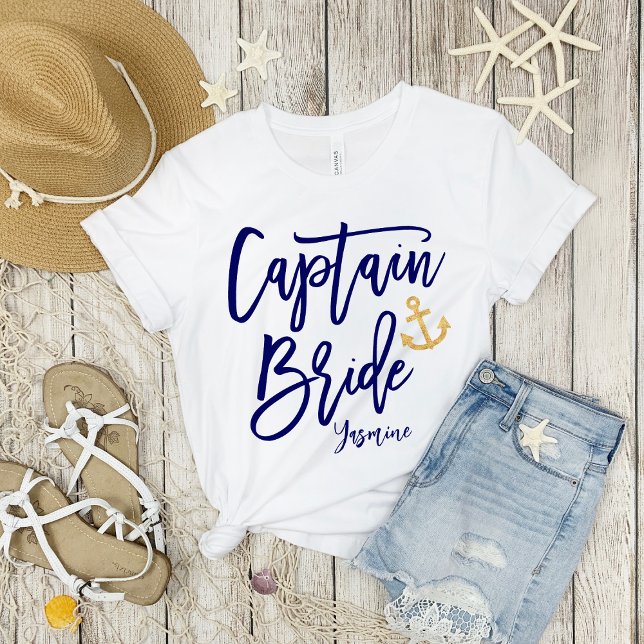 Camiseta Captain Bride | Caligrafía azul moderna (Subido por el creador)