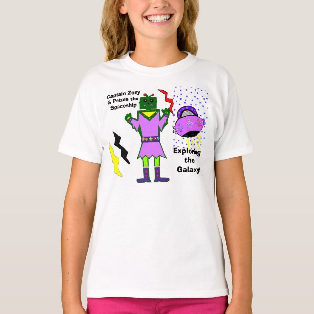 Camiseta Captain Zoey Chica Robot Pink Petals Spaceship (Anverso)