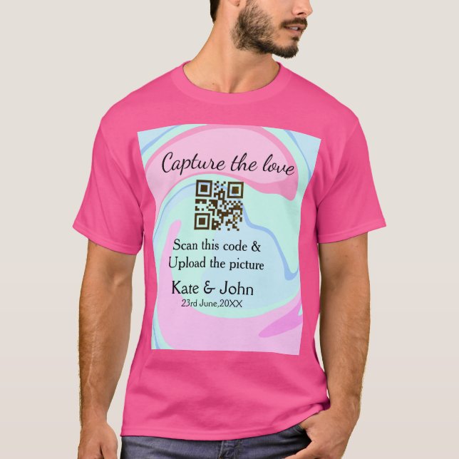 Camiseta Capturar el amor añadir QR scan mármol azul rosa (Anverso)
