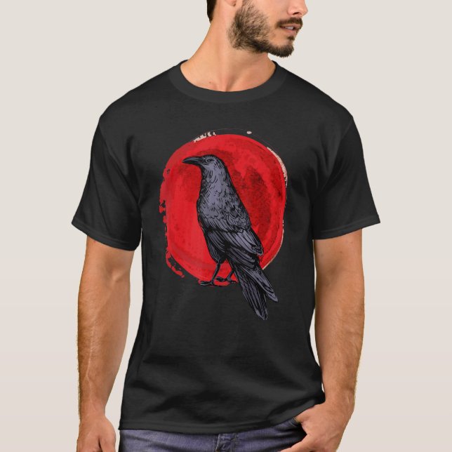 Camiseta Capucha negra oculta Japón gótica raven luna roja (Anverso)