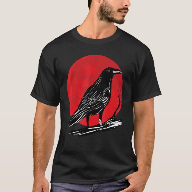 Camiseta Capucha negra oculta Japón gótica raven luna roja (Anverso)