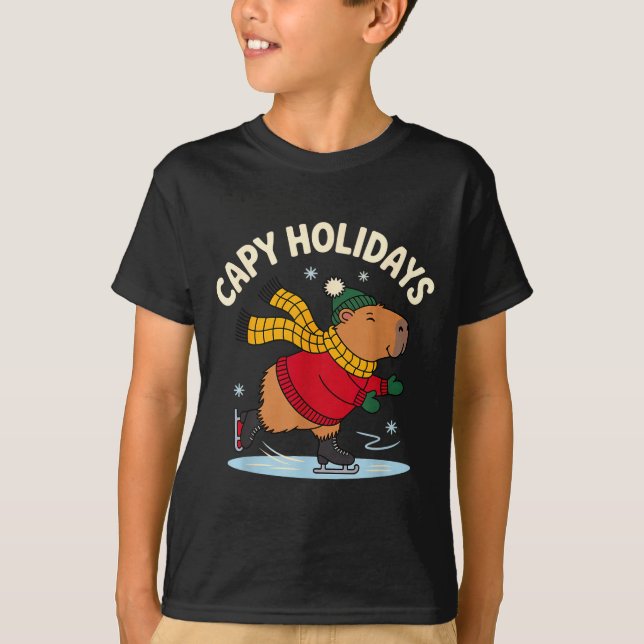 Camiseta Capy Holidays Ice Skating Capybara Funny Xmas Chri (Anverso)