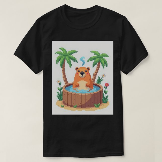 Camiseta Capybara de Pixel Art en Bañera de Hidromasaje Bañ (Diseño del anverso)