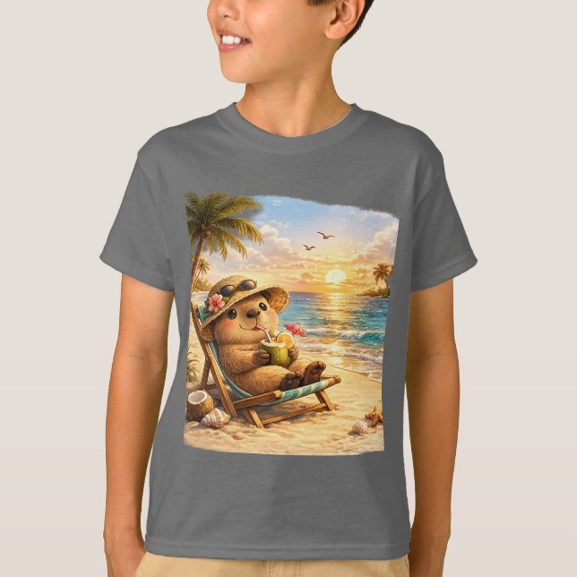 Camiseta Capybara de Playa de Coco | Diseño Tropical de Ver (Anverso)