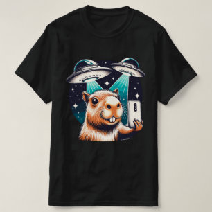 Camiseta Capybara Divertida, Selfie de Capybara con OVNIs