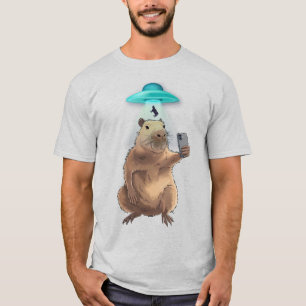 Camiseta Capybara Divertido Se Toma Selfie con Ovnis Aliení