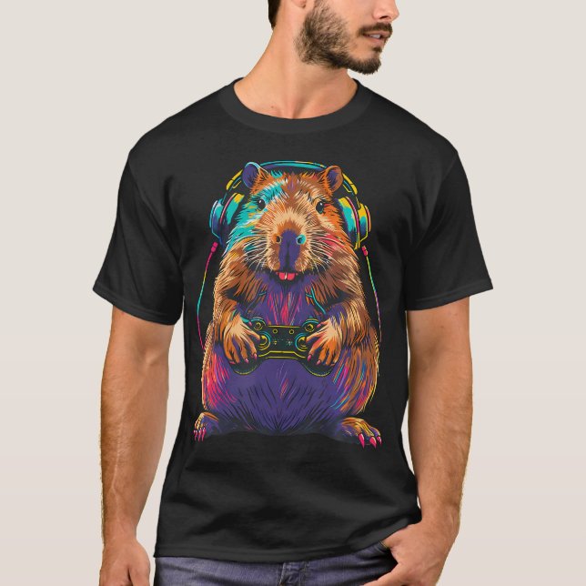 Camiseta Capybara Funny Video Games Capybara Playing Video  (Anverso)
