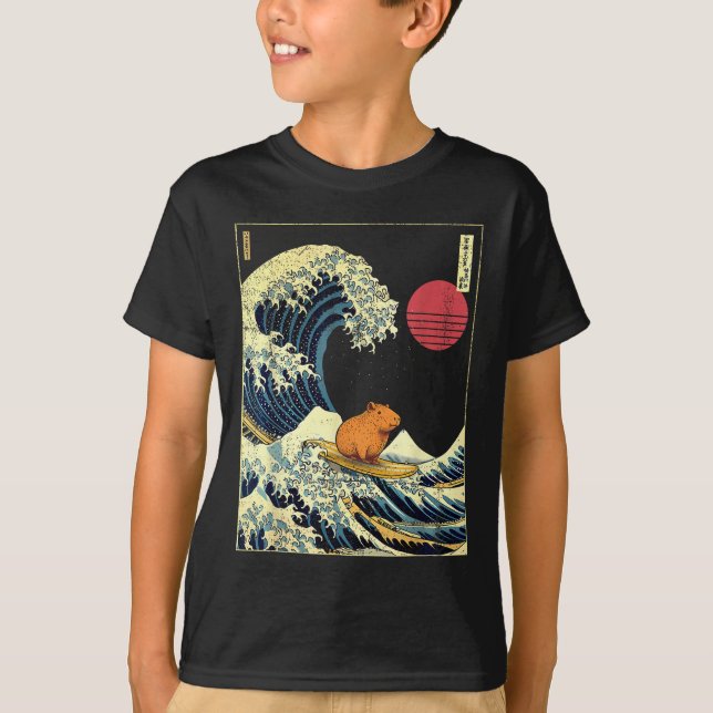 Camiseta Capybara Japanese Kanagawa Wave Funny Surf Animal  (Anverso)