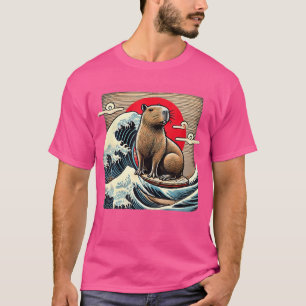 Camiseta Capybara Japonés Ola Kanagawa Extraño Divertido Su