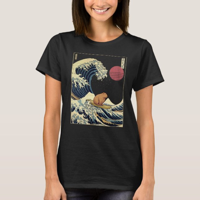 Camiseta Capybara Kanagawa Wave Funny Surf Animal (Anverso)