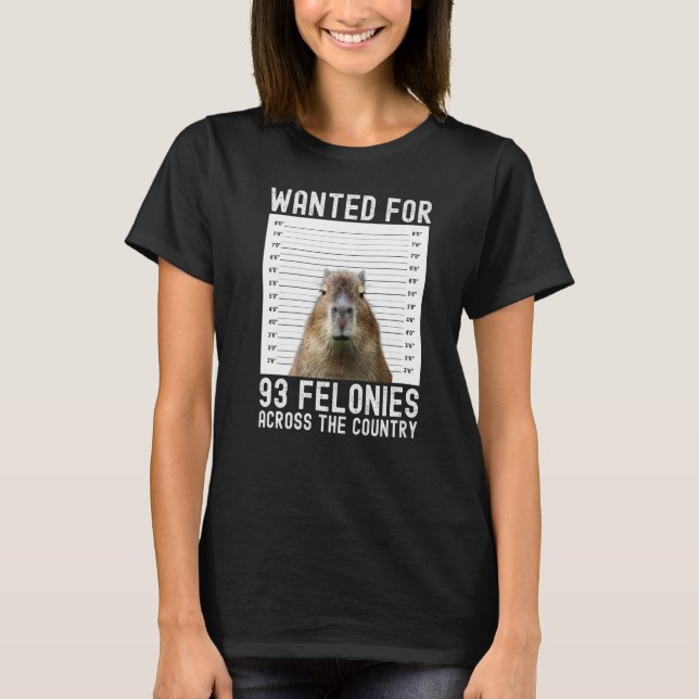 Camiseta Capybara Mugshot Quería 93 Felonies En Todo El Mun (Anverso)