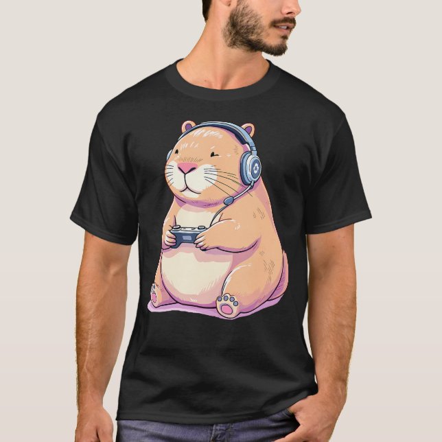 Camiseta Capybara Playing Video Games Funny (Anverso)