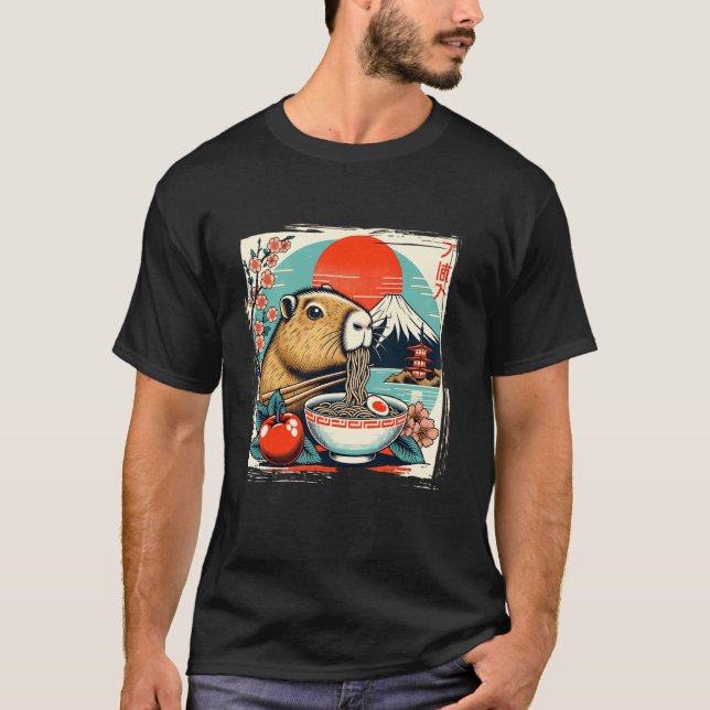 Camiseta Capybara Ramen retro Gracioso japonés con problema (Anverso)