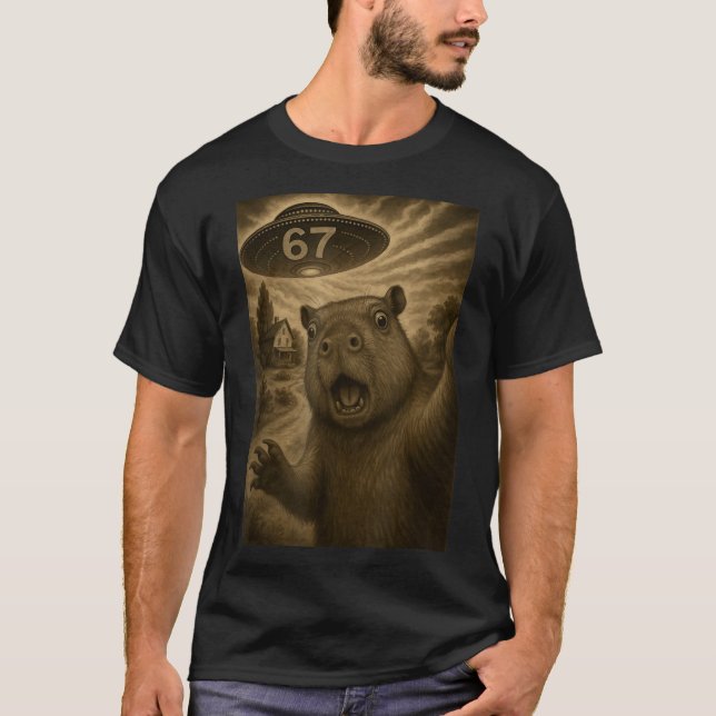 Camiseta Capybara Selfie 67 Meme Six Seven Funny Ufo  (Anverso)