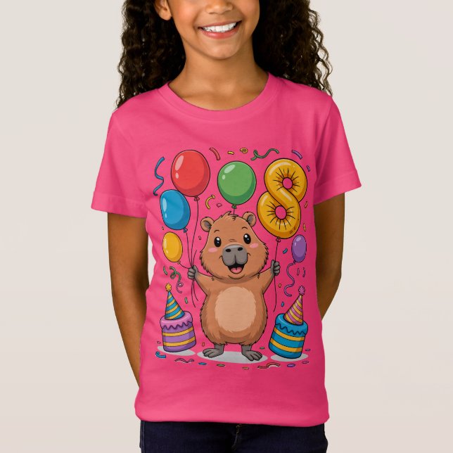 Camiseta Capybara Shirt for Girls 8 Birthday Celebration (Anverso)