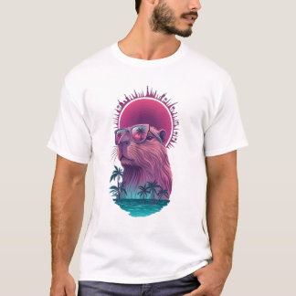 Camiseta Capybara Vaporwave Estética Arte Vibra Verano