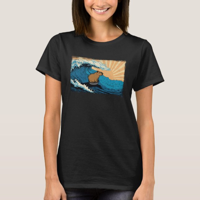 Camiseta Capybara Wave  Capibara Gnawer Beach Surfing (Anverso)
