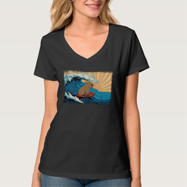 Camiseta Capybara Wave  Capibara Surfboard Surfer (Anverso)