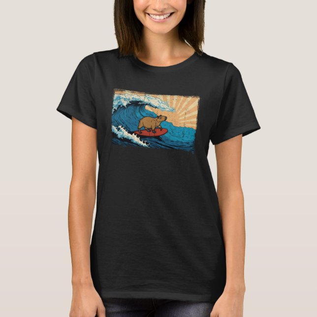 Camiseta Capybara Wave  Surfing Capibara Animal (Anverso)