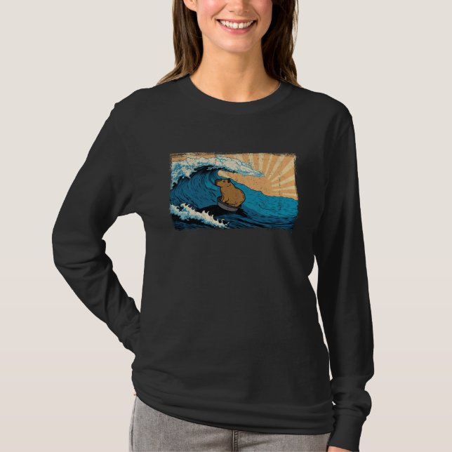 Camiseta Capybara Wave  Surfing Surfer Capibara Graphic (Anverso)